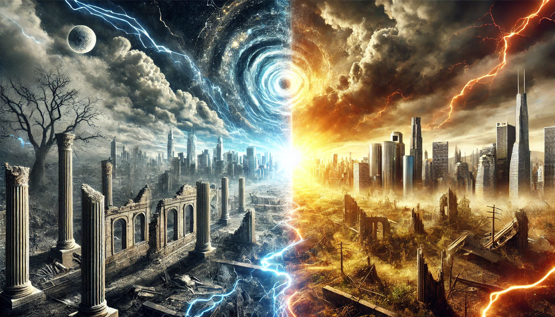 Eine Visualisierung, die den Kontrast zwischen dem Abriss-Team und dem Aufbau-Team betont.